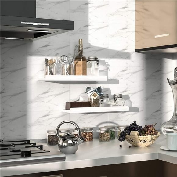 Floating Shelves Wall Mounted Set of 2, 17 Inch Rustic Wood Wall Shelves Storage - Picture 4 of 5